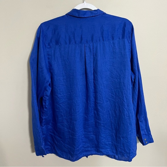 J Jill Love Linen Royal Blue Button Up Long Sleeve Shirt size medium - Picture 7 of 7